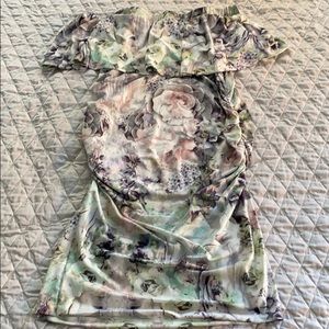 A pea in the pod floral off the shoulder dress